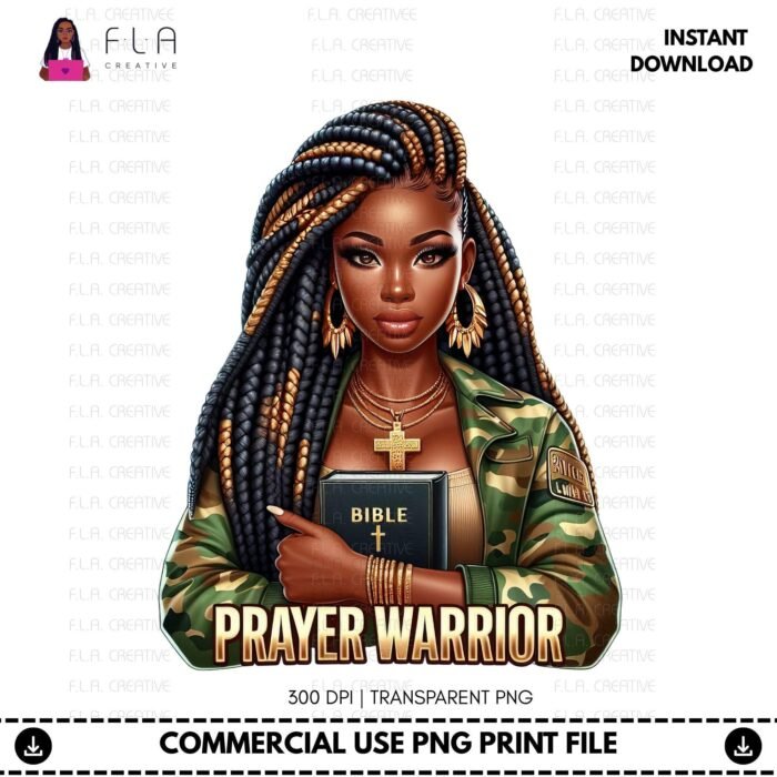 Alternative view of Prayer Warrior PNG, Braided Hair Christian Woman, Black Girl Faith Art, Bible PNG, Sublimation