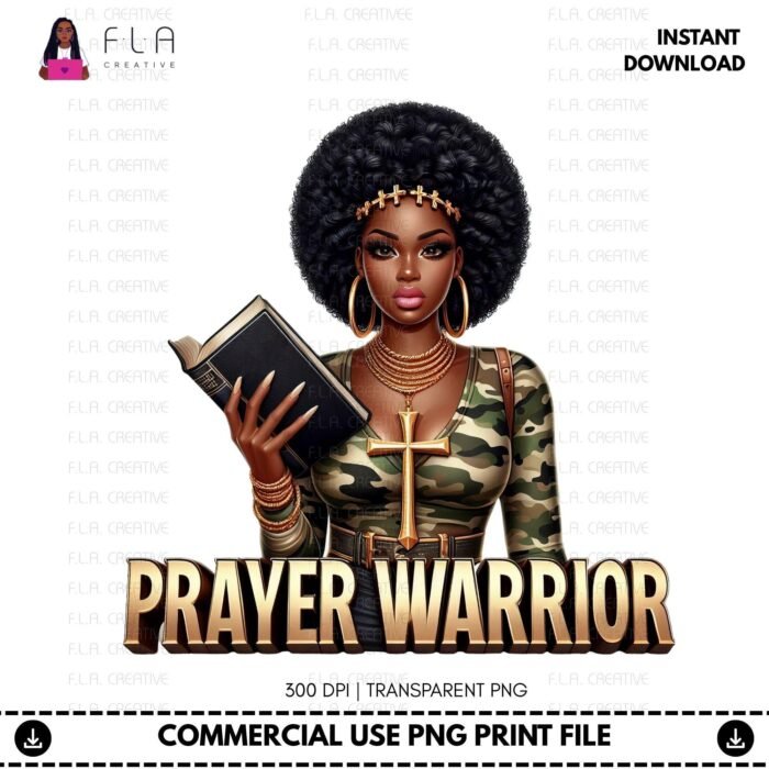 Alternative view of Prayer Warrior PNG, Afro Queen Christian, Black Woman Faith Art, Bible Clipart, Sublimation PNG