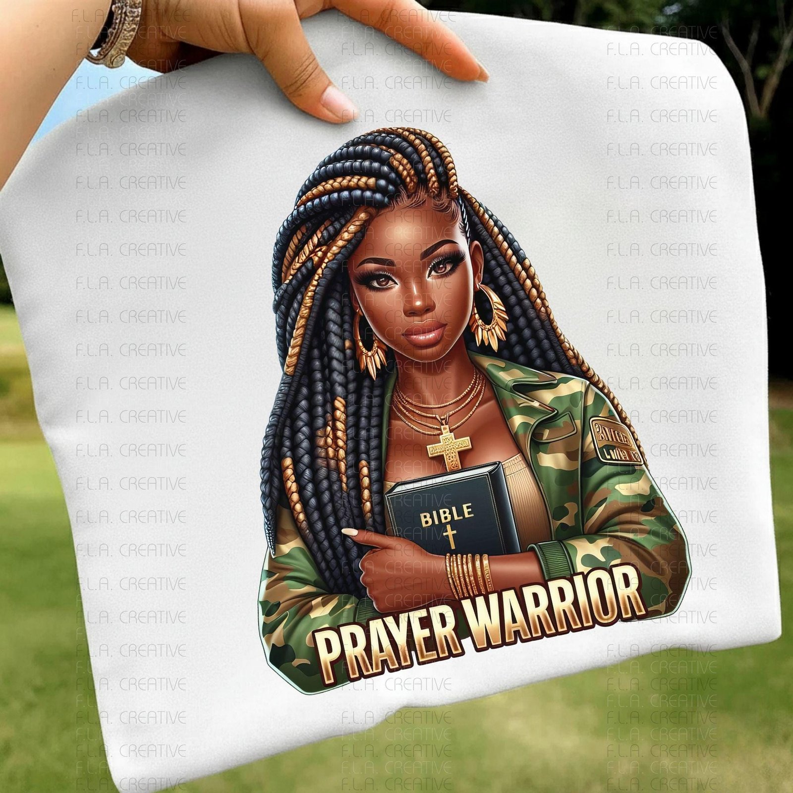 Prayer Warrior PNG, Braided Hair Christian Woman, Black Girl Faith Art, Bible PNG, Sublimation - Image 3