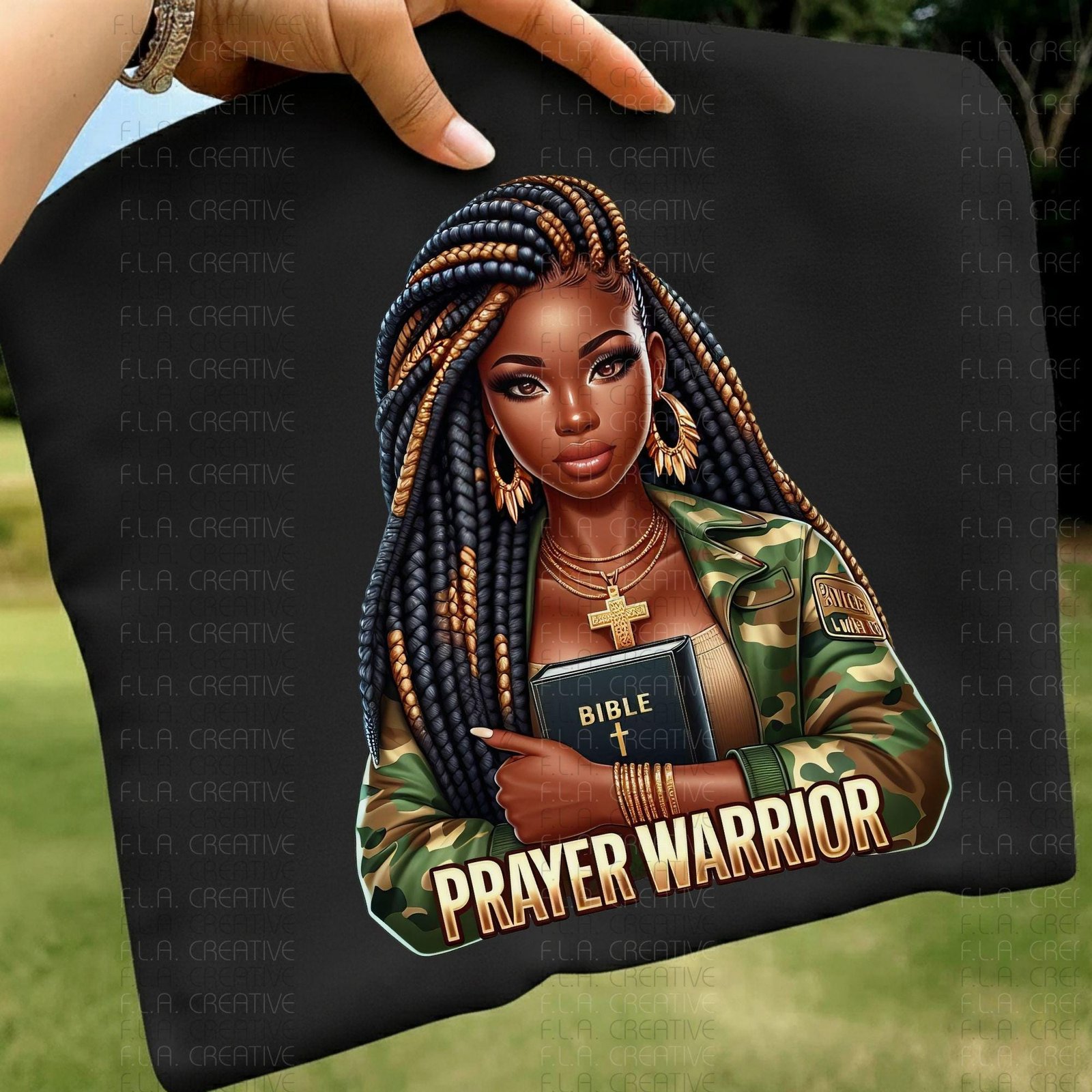 Prayer Warrior PNG, Braided Hair Christian Woman, Black Girl Faith Art, Bible PNG, Sublimation - Image 4