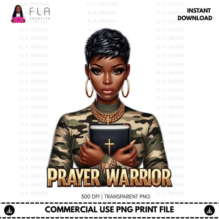 Alternative view of Prayer Warrior PNG, Short Hair Black Woman, Christian Faith Art, Bible PNG, Sublimation Shirt Design