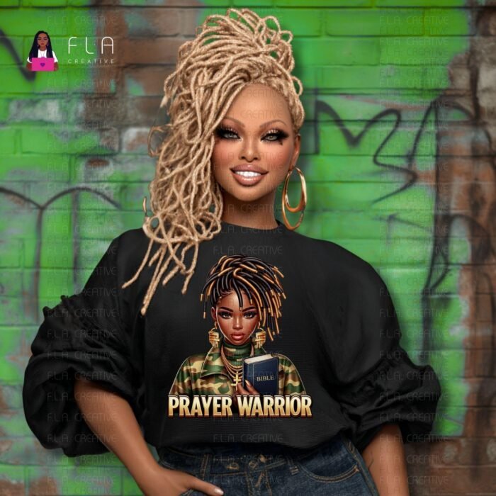 Prayer Warrior PNG, Christian Locs Woman, Black Girl Faith Clipart, Bible PNG, Sublimation Design