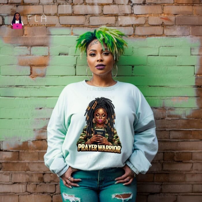 Prayer Warrior PNG, Faith Girl with Locs, Christian Woman PNG, Bible Clipart, Sublimation Art