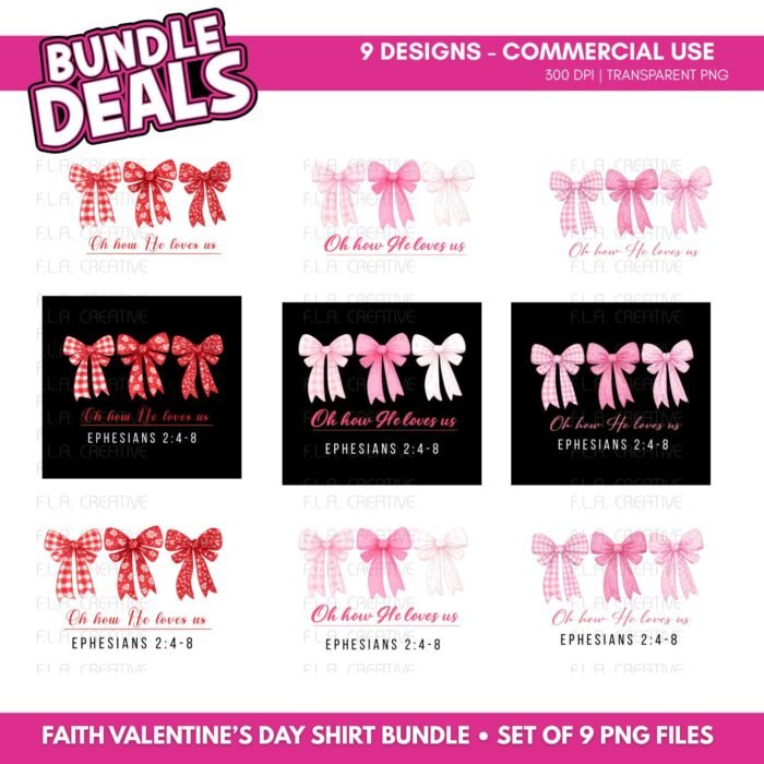 Alternative view of Christian Valentine Bows PNG Bundle | Ephesians 2:4-8 (Digital Download)