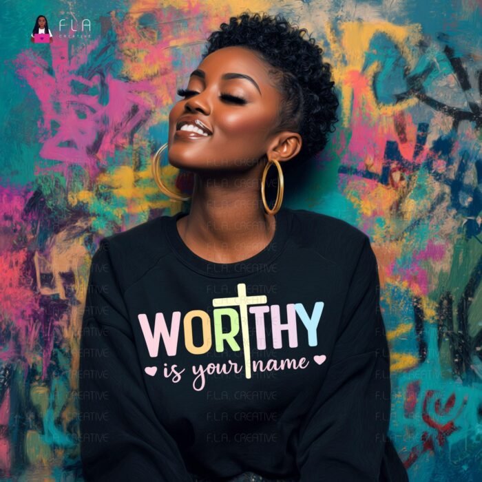 Worthy Is Your Name Pastel PNG | Christian Rainbow Shirt Design | Cross Typography DTF Sublimation File | Instant Digital Download