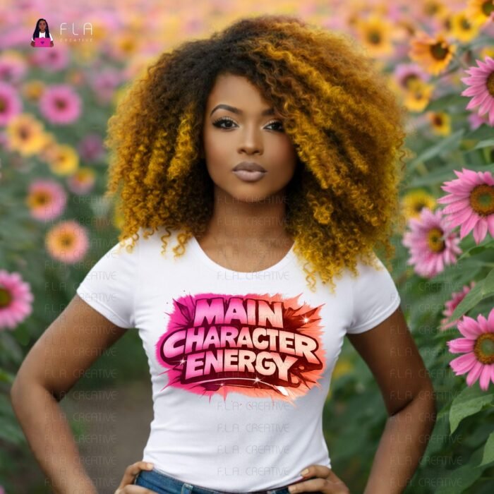 Main Character Energy Pink PNG | Vibrant Funny Girl Shirt Design | Sublimation/DTF File for Apparel | Instant Digital Download PNG