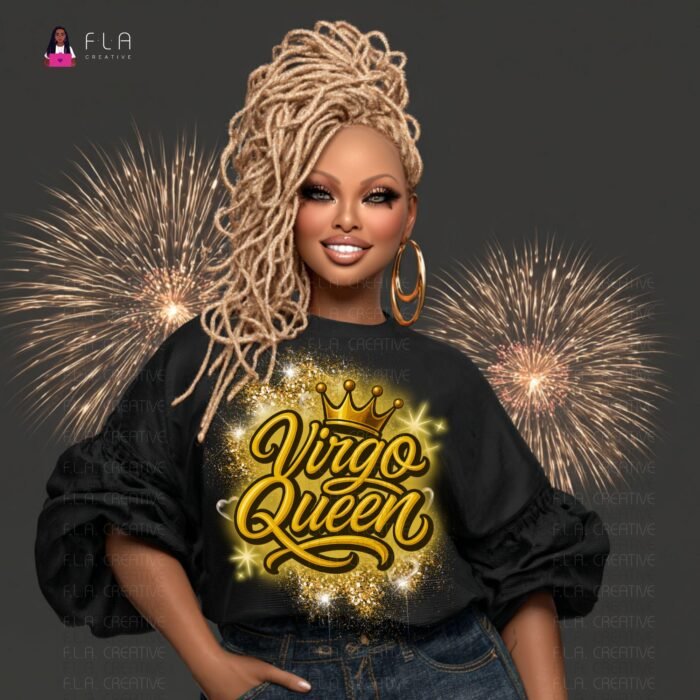 Virgo Queen PNG, Zodiac Birthday Shirt, Gold Glitter Crown