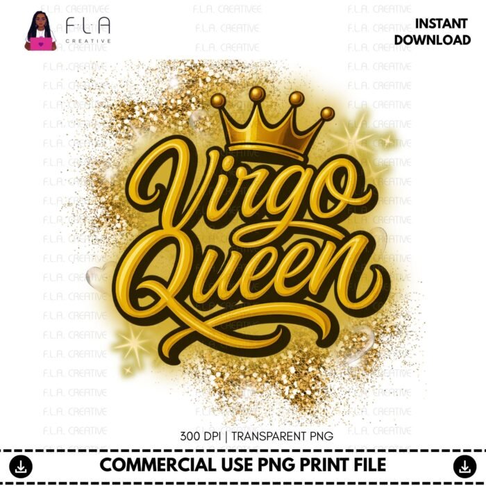 Alternative view of Virgo Queen PNG, Zodiac Birthday Shirt, Gold Glitter Crown