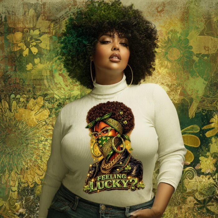 Black Woman St Patricks Day PNG, Lucky Girl Afro PNG, Shamrock Bandana Art