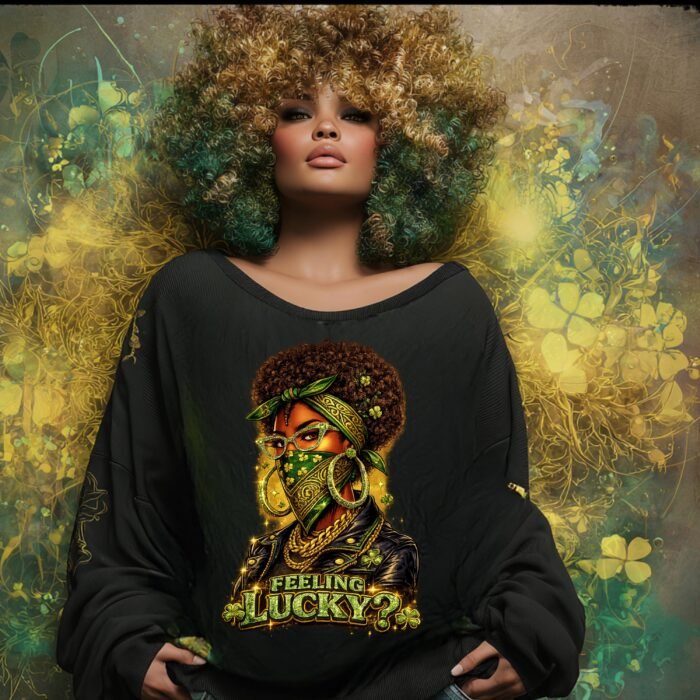Alternative view of Black Woman St Patricks Day PNG, Lucky Girl Afro PNG, Shamrock Bandana Art