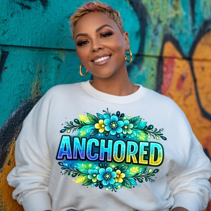 Anchored Floral PNG, Christian Faith Quote Design, Spiritual Graphic Tee (Digital Download)