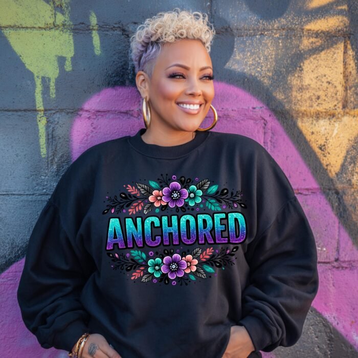 Anchored Floral PNG, Christian Faith Quote Design, Spiritual Graphic Tee (Digital Download)