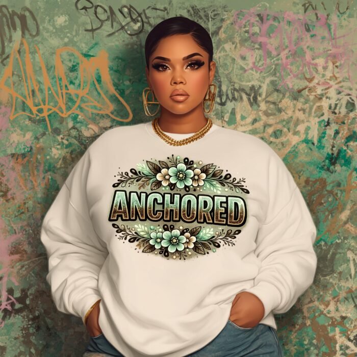 Alternative view of Anchored Floral PNG, Christian Faith Quote Design, Spiritual Graphic Tee (Digital Download)