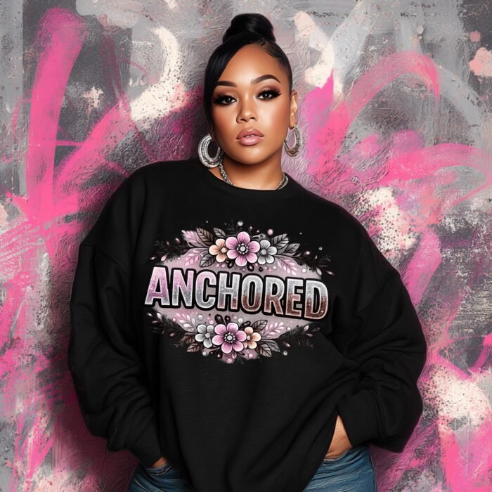 Anchored Floral PNG, Christian Faith Quote Design, Spiritual Graphic Tee (Digital Download)